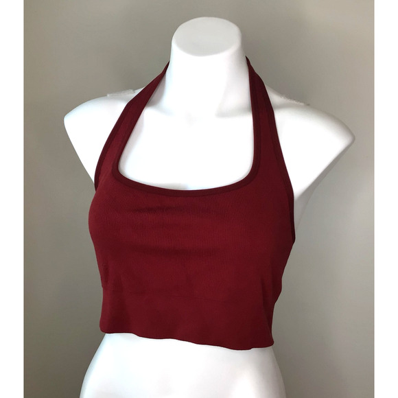 Fabletics Marron/Burgundy Knit Halter Lined Athletic Bra Slize XL - Picture 2 of 6